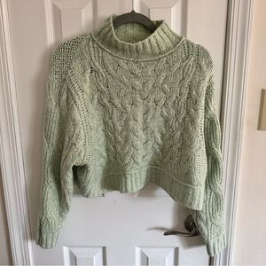 Free People Carousel Mint Green Knit Long Sleeve Cropped Sweater Size XS
